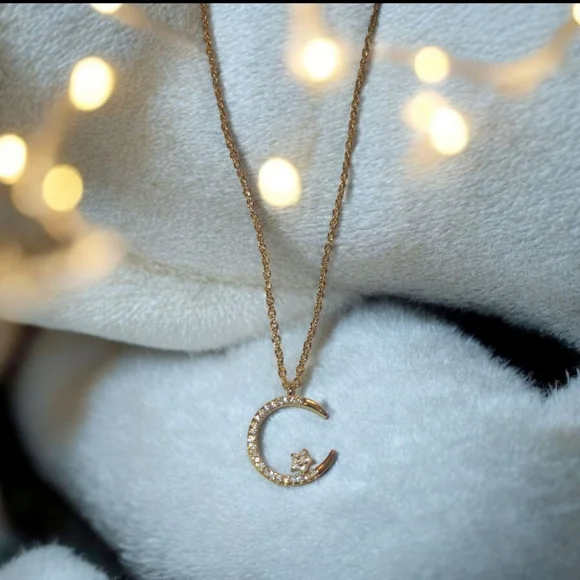 14k.Gold Plated Crescent Moon Necklace - Picture 5 of 11